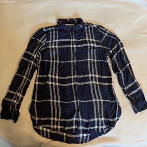 Old Navy Women's Dark Blue Plaid Button Down Shirt